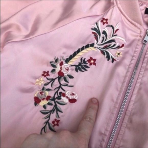 Aqua Embroidered Pink Bomber Jacket - Picture 5 of 14